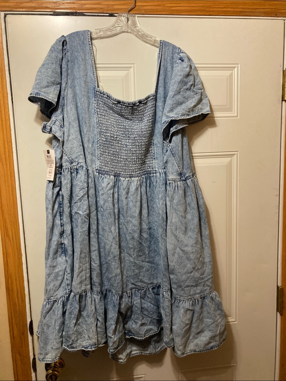 Terra & Sky Light Blue Denim Tiered Dress with Puff Sleeves 4X NWT - Picture 4 of 5